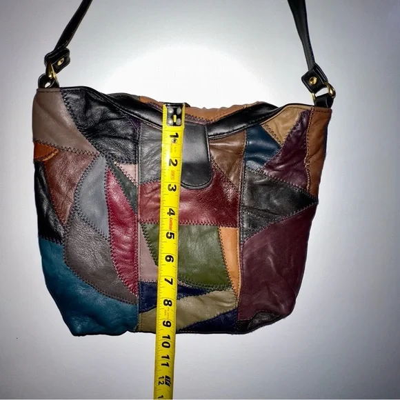 Patchwork Leather Shoulder Bag Genuine Leather Purse MultiColor Luxury Boho - Picture 14 of 16